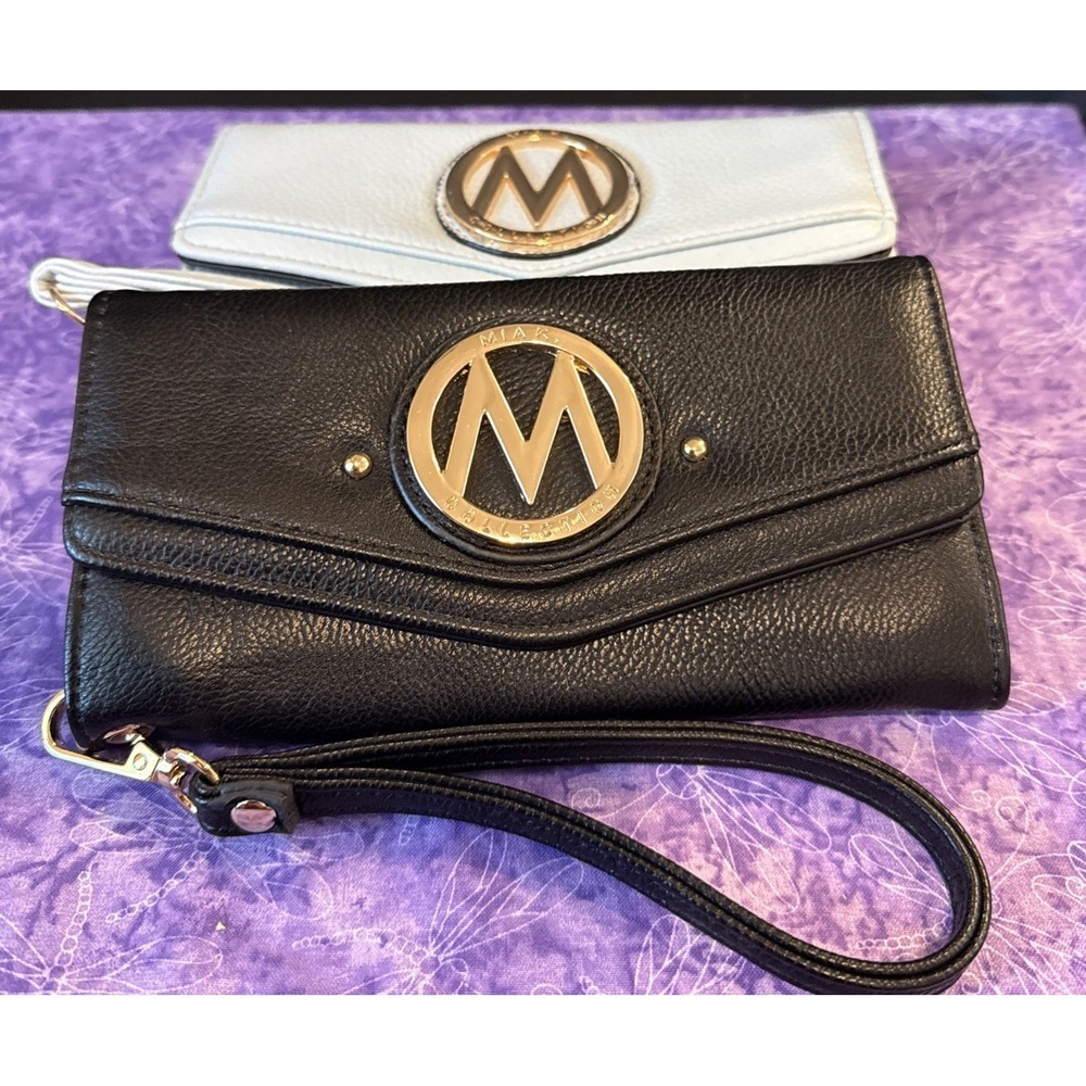 Mia K Collection Wristlet Wallet Black Blue Pebbled Vegan Leather Set Of 2